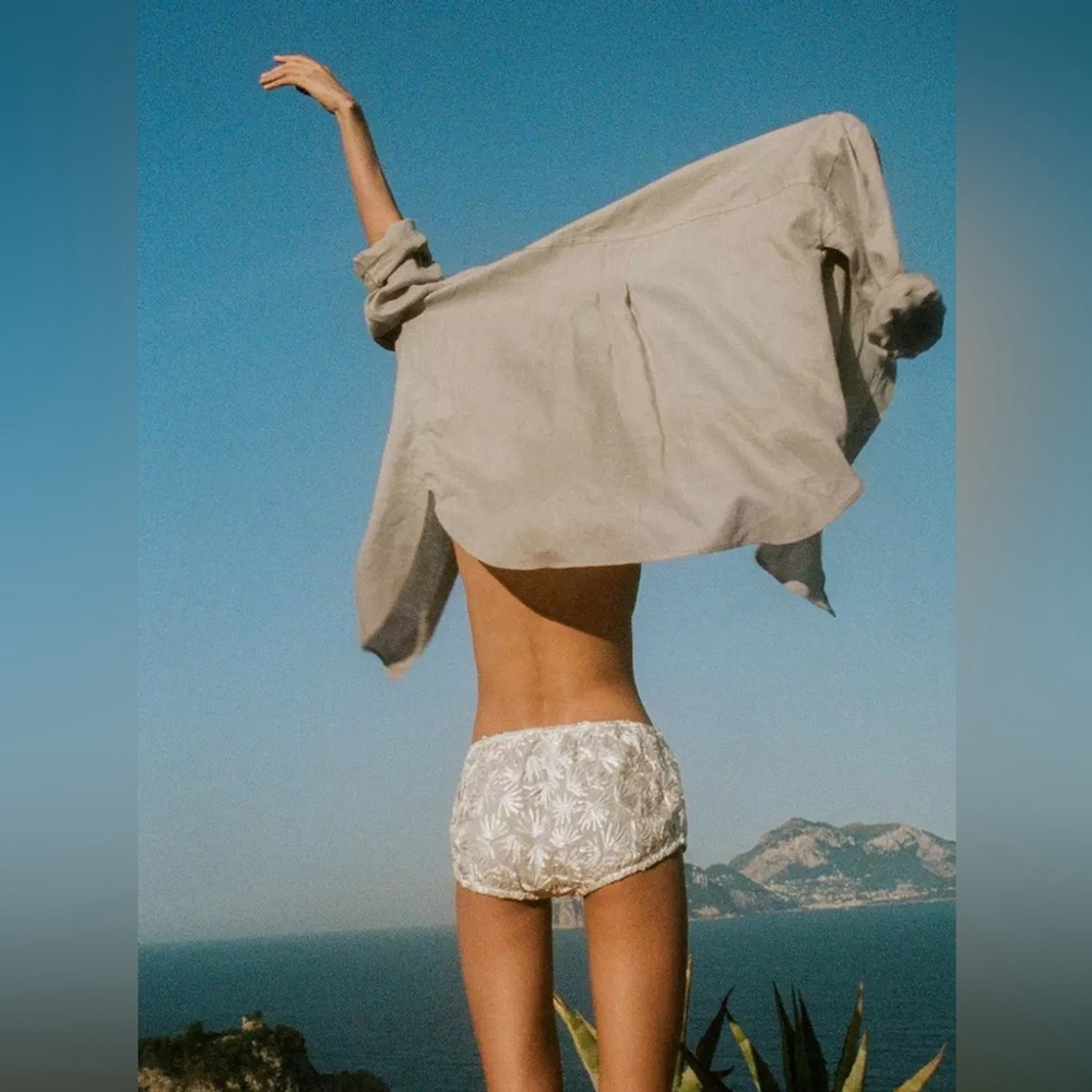 Zara Lingerie Shorts in Beige with Beaded Floral decoration size M BNWT